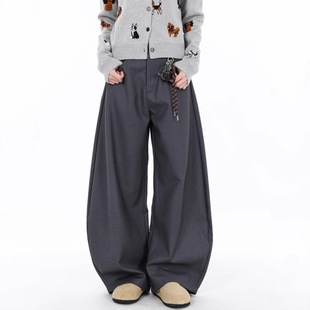 垂坠阔腿休闲裤 男女美式 简约高级感通勤黑色弯刀西裤 春秋新款