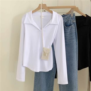 白色打底衫 大码 春秋季 t恤女新款 胖MM辣妹显瘦 200斤polo领长袖