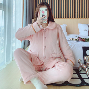 夹棉 冬季 厚 睡衣哺乳衣产后孕妈装 月 空气棉加厚保暖夹棉套装