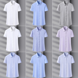 无痕暗扣白衬衫 莫代尔女士修身 商务职业装 衬衫 公司工作服 短袖