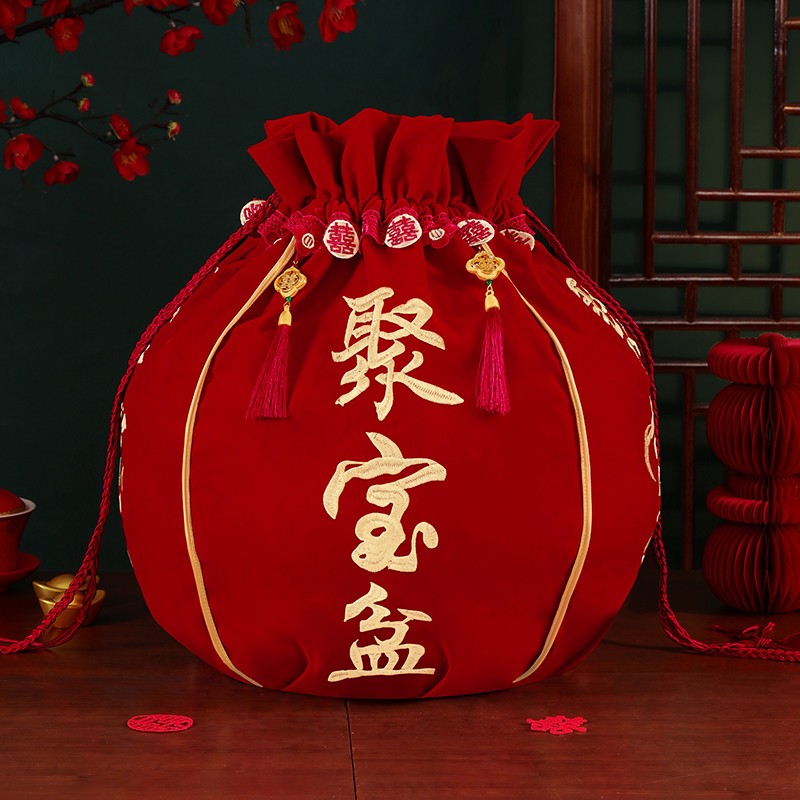 结婚聚宝盆袋喜盆红色包裹布新娘女方娘家陪嫁包袱皮婚庆用品大全