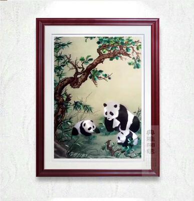 品牌沙坪湘绣单面绣l国宝熊猫纯手工刺绣室内挂画客厅玄关儿童挂
