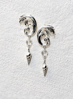 Apt 26SS 卷草螺饰耳环 白水晶 发晶 银色