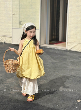 MILA BABY2026夏新款女童韩版挂脖连衣裙儿童度假风背心裙宝宝裙