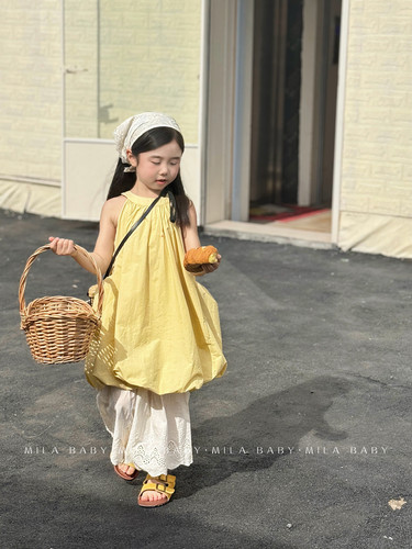MILA BABY2026夏新款女童韩版挂脖连衣裙儿童度假风背心裙宝宝裙