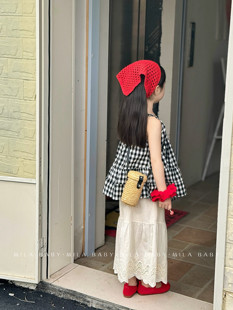 MILA BABY2026女童夏季韩版洋气格子吊带衫阔腿裤宝宝韩版两件套