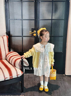 MILA BABY2026春夏新款女童韩版镂空翻领连衣裙女宝宝针织开衫
