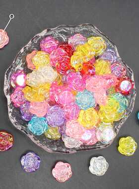 14mm透明炫彩玫瑰花直孔手工花diy饰品手链项链配件材料树脂