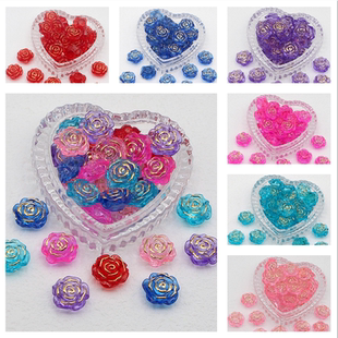 19mm仿金箔花朵串珠diy烫金玫瑰花金边手机壳材料包通孔发夹手作