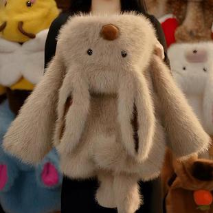 女童仿皮草外套2025新款儿童加绒加厚宝宝冬季毛毛衣连帽兔耳朵潮