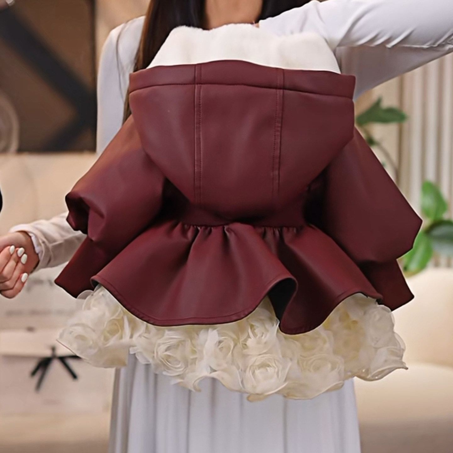 女童2025新款酒红色连帽皮衣外套儿童时尚洋气花边加绒加厚上衣冬,童装/婴儿装/亲子装,夹克/皮衣,淘宝优惠券,粉丝福利购,淘宝优惠卷