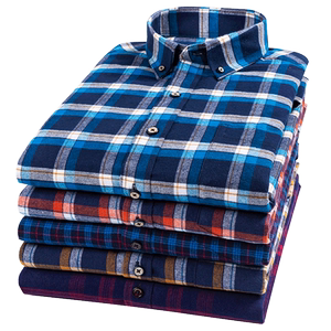 啄木鸟春季男士长袖100%纯棉小格子衬衫 高级感休闲男装全棉衬衣