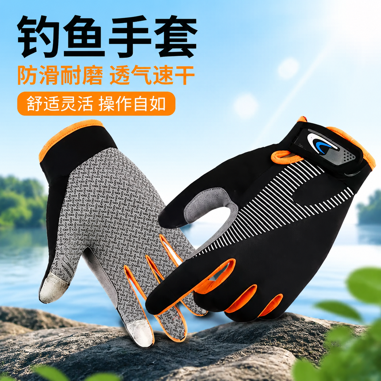 夏天钓鱼手套防刺防水防晒防护海钓用的手套透气速干抓鱼上饵专用