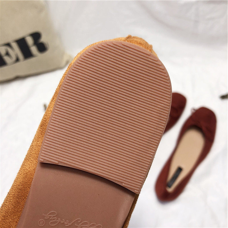 여학생을위한 한국 소형 싱글 신발 발레 스퀘어 발가락 얕은 입 활 미끄럼 방지 스웨이드 플랫 힐 소프트 솔 대형 스쿠프 신발