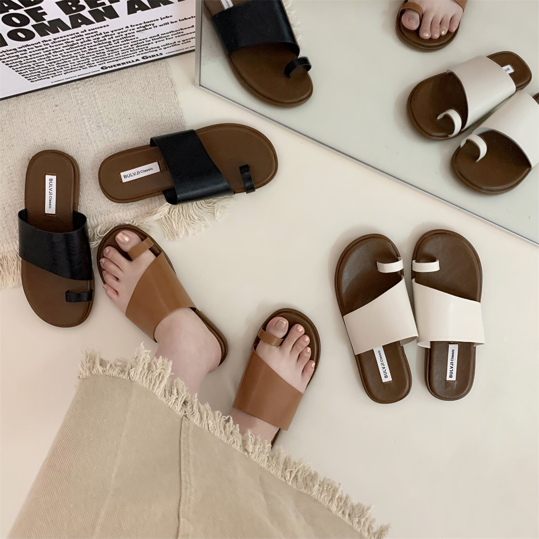 韩国chic小众一字套趾拖鞋女外穿2025年夏季新款白色平底罗马凉鞋,女鞋,其他拖鞋,淘宝优惠券,粉丝福利购,淘宝优惠卷