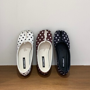 春季 复古波点分趾女单鞋 新款 配裙子百搭浅口单鞋 2cm 猪蹄鞋 法式