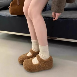 软糯小土豆~内增高5CM毛毛鞋加绒玛丽珍鞋勃肯鞋女秋冬季厚底单鞋