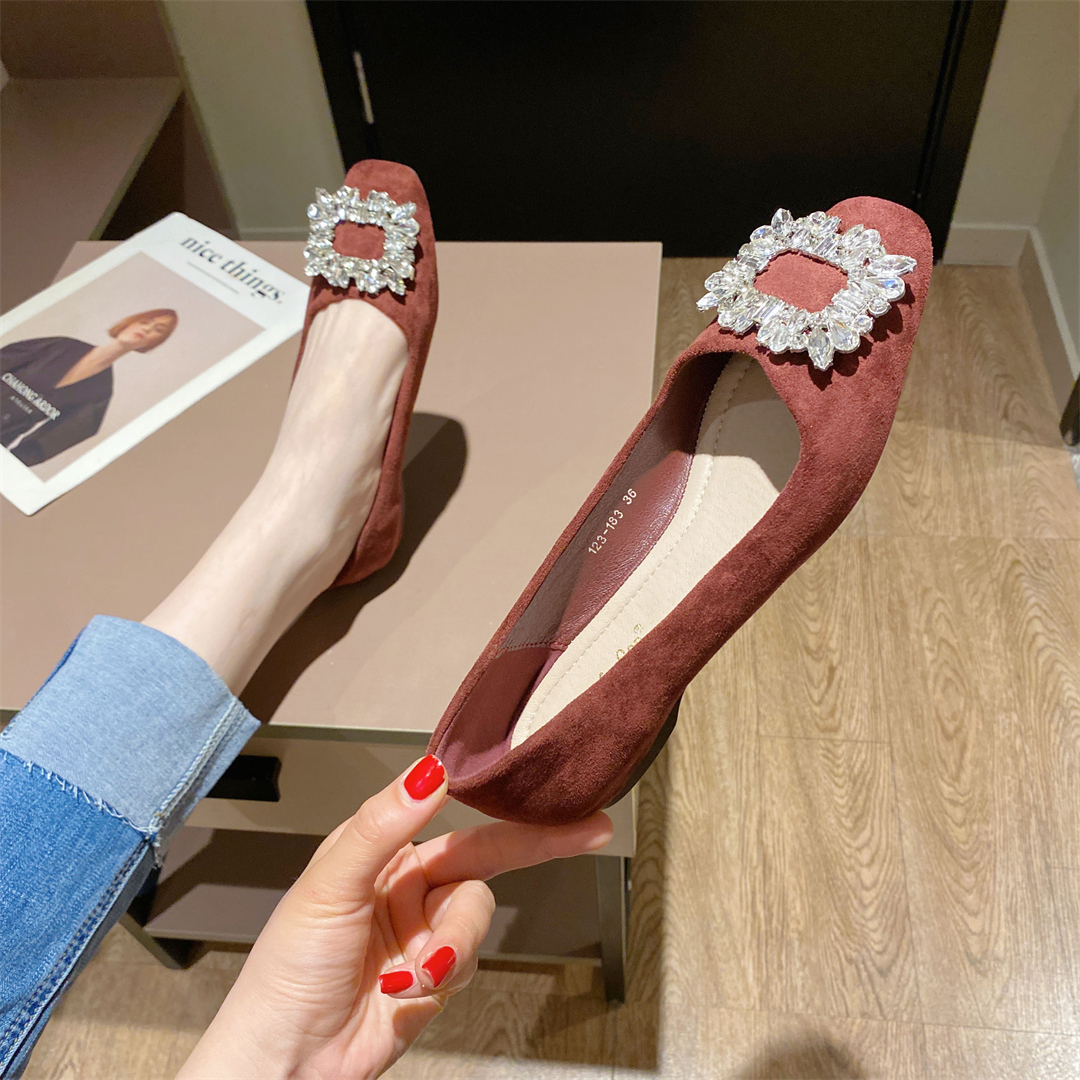 新款平底法式水钻方扣晚风气质