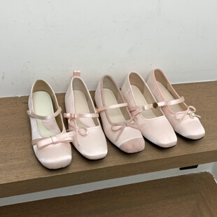 内增高粉色仙女方头蝴蝶结芭蕾舞单鞋女春季新款法式气质玛丽珍鞋
