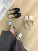 平底银色包头半拖鞋 褶皱配裙子半托鞋 女鞋 夏季 子外穿2026新款 法式