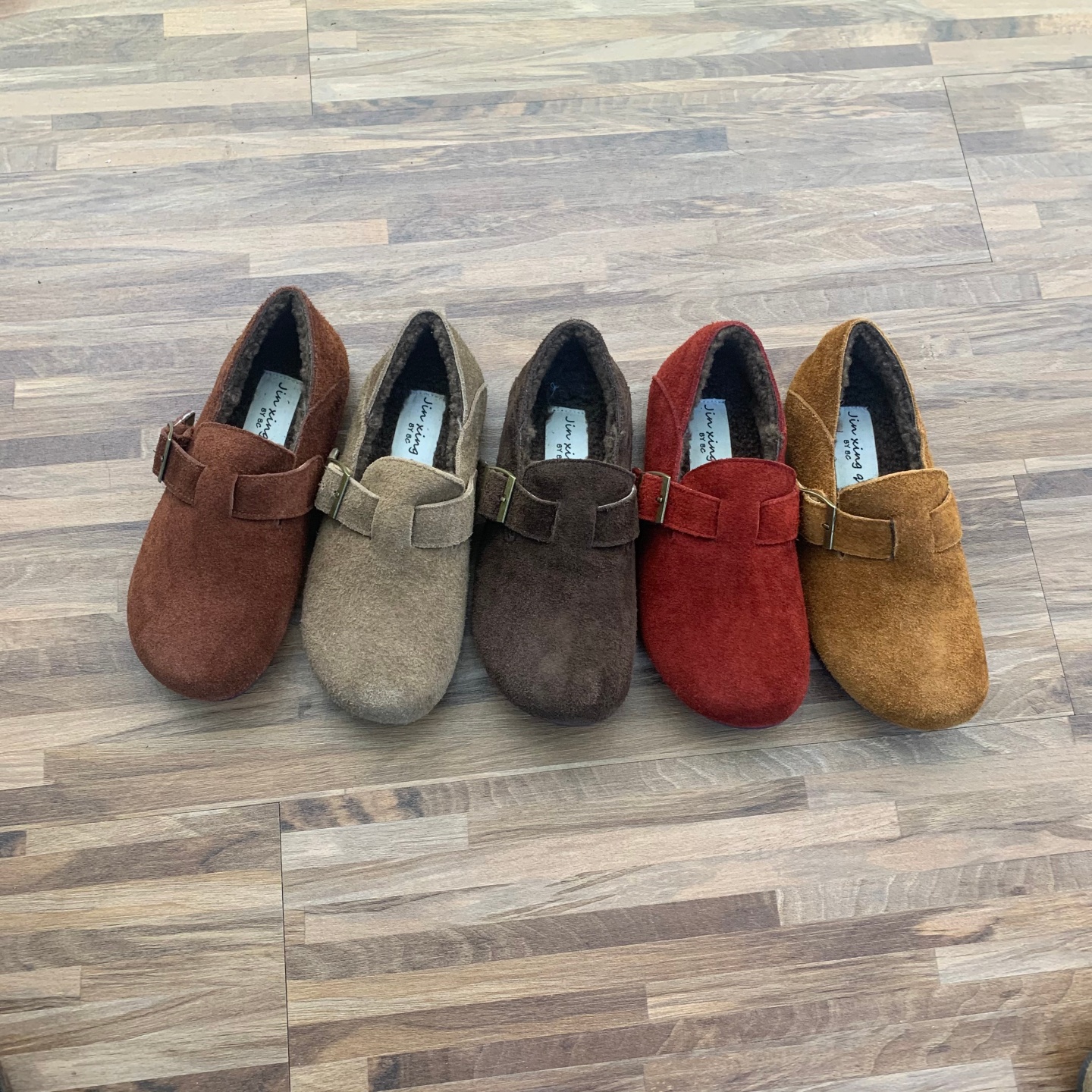 平底真皮红色勃肯鞋女鞋子2025秋冬季加绒保暖毛毛鞋棉鞋乐福单鞋