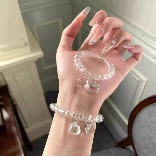 可爱甜美kt猫电话线发圈简约头绳无痕夏天发绳清新百搭日常高弹力