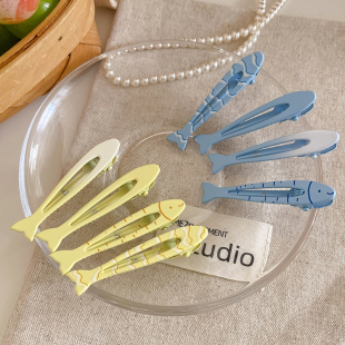 网红同款 蓝色小鱼发夹女侧边刘海鸭嘴夹子头饰可爱儿童发卡新款