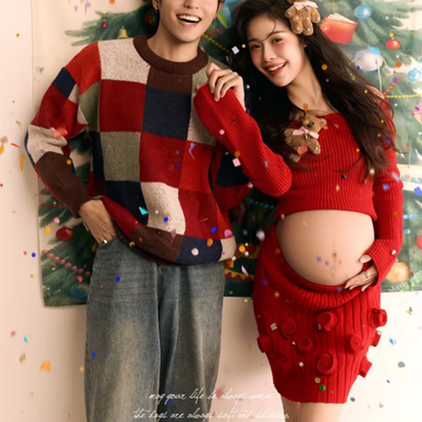 情侣毛衣孕妇照衣服艺术照在家拍