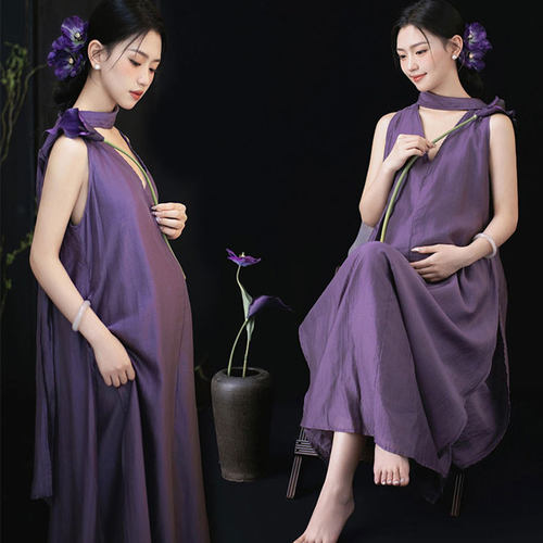 高级感孕妈照相用衣服简约连衣裙