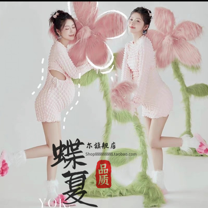 孕妇影楼新款粉色甜美清新连衣裙