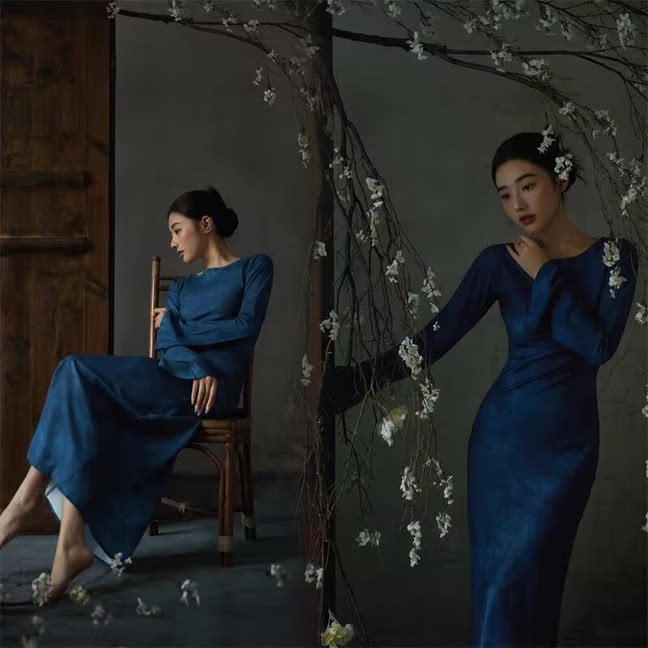 影楼孕妇照新中式禅意超仙连衣裙孕妈咪写真艺术照摄影服装在家拍