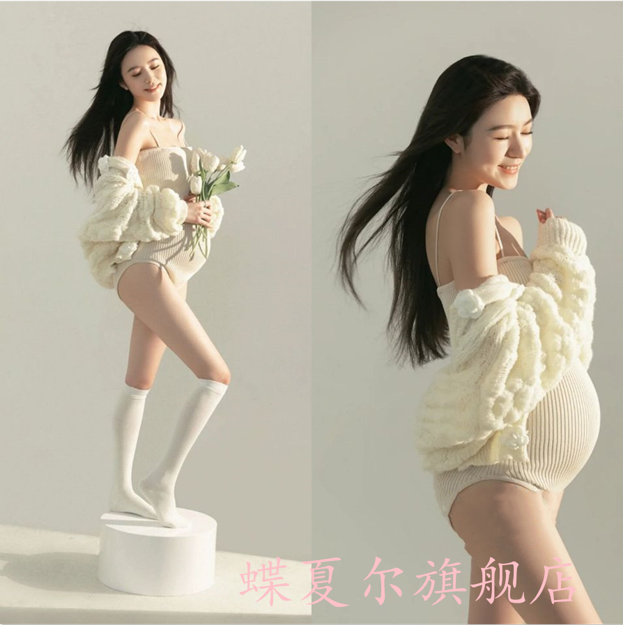 新款孕妇摄影服装唯美针织连体衣