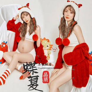 圣诞主题红色毛衣孕妈咪艺术照摄影写真服 影楼龙年新款 孕妇照服装