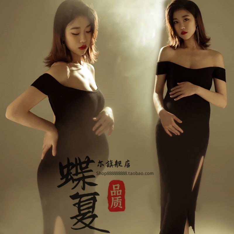 孕妇照影楼新款摄影服装黑色长裙