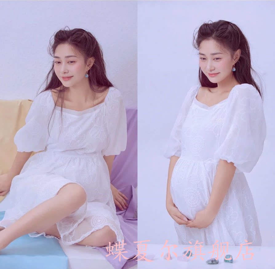 孕妇照服装白色清新文艺大肚照衣服影楼孕妈摄影写真艺术照连衣裙