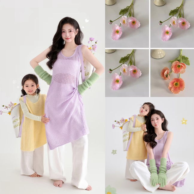 春天新款儿童摄影服装紫色毛衣亲子装母女全家福拍摄影楼写真服装