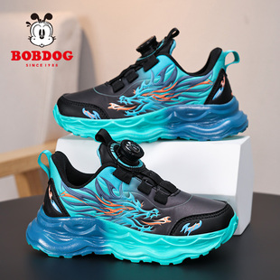 巴布豆男童鞋子冬季中大童运动鞋纽扣儿童加绒保暖棉鞋防水跑步鞋