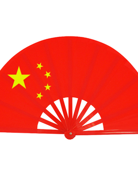 五星红旗中国强功夫响扇红色单面舞蹈扇子塑料太极扇旗学校演出扇