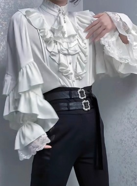 白色哥特风lolita衬衫王子洛丽塔内搭长袖基佬装蝙蝠袖宫廷风红色