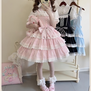 粉色lolita古早感lo裙doll感洛丽塔jsk连衣裙吊带裙甜美可爱裙子