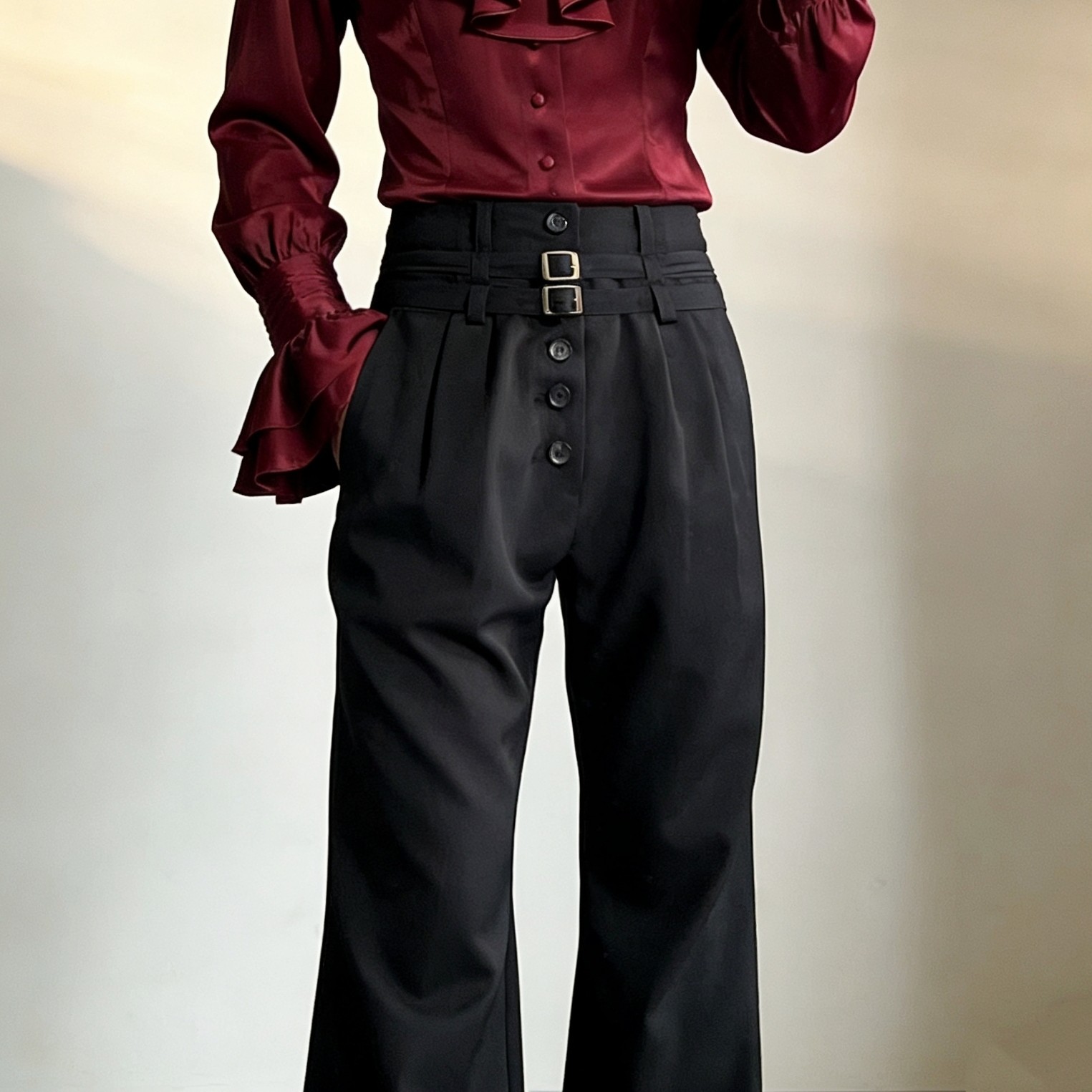 黑色Lolita王子系高腰长裤骑士裤