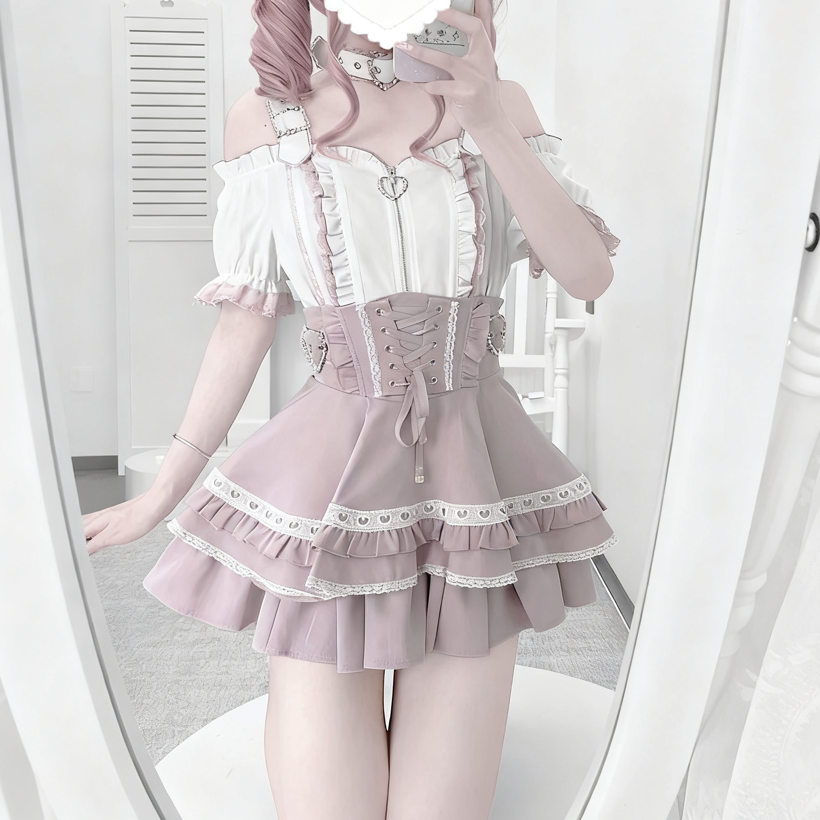 日系亚文化甜美白粉色Lolita上衣