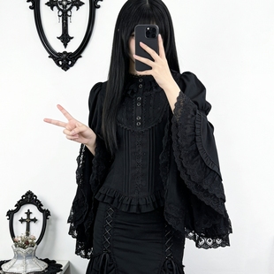 打底衫 春夏立领修身 衬衫 哥特风暗黑系上衣蕾丝doll感Lolita大姬袖