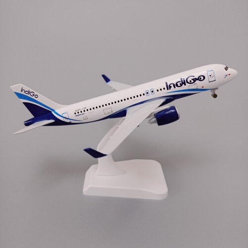 19cm印度航空IndiGO空客机A320合金仿真飞机模型金属航模带轮子
