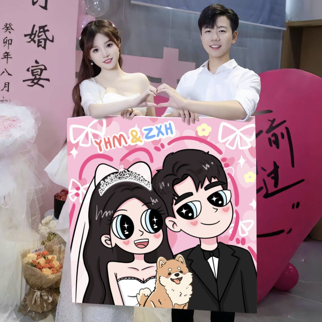 星蝶公主装饰画手绘定制卡通情侣照片挂油画送闺蜜结婚订新婚礼物