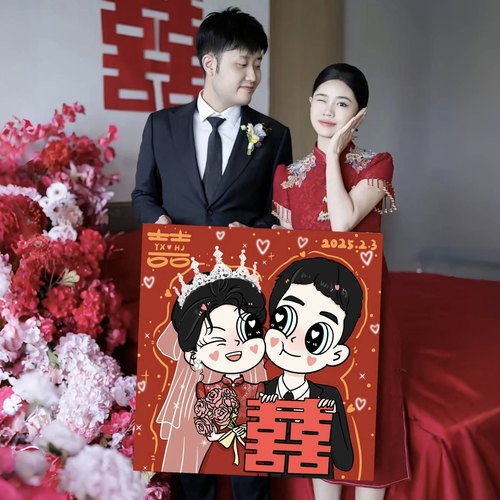 星蝶公主装饰画情侣手绘定制卡通画像数字油画diy送闺蜜新婚礼物