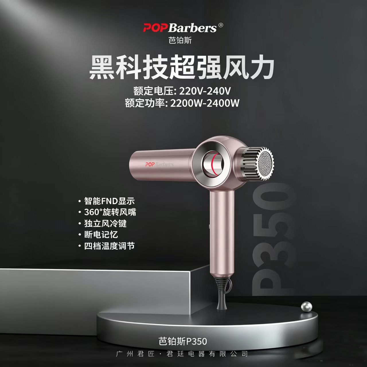 芭铂斯高速吹风机P350发廊家用速干大功率金色灰色负离子送风罩