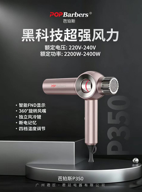 芭铂斯高速吹风机P350发廊家用速干大功率金色灰色负离子送风罩