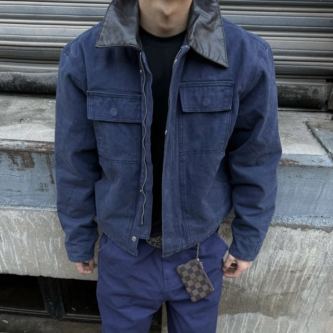 美式复古短宽水洗夹克棉外套男
