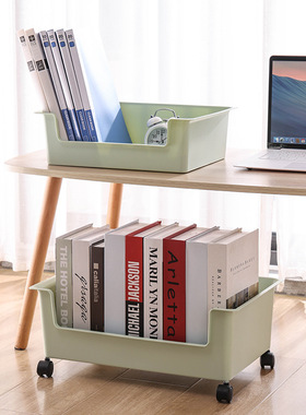 学生教室用书包收纳盒可移动书架置物柜放桌下的带轮箱书家用神器